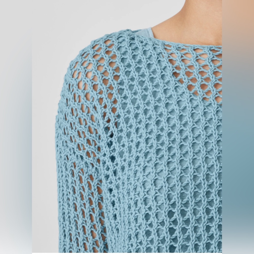 Eileen Fisher Blue Open-Knit Sweater - Picture 3 of 16